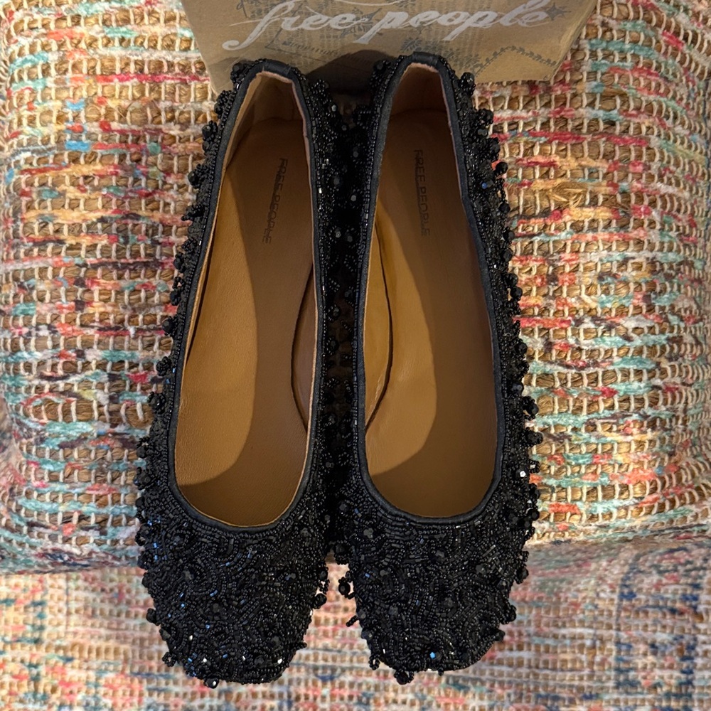 Free People black weekends out embellished ballet Flatts - Picture 3 of 5